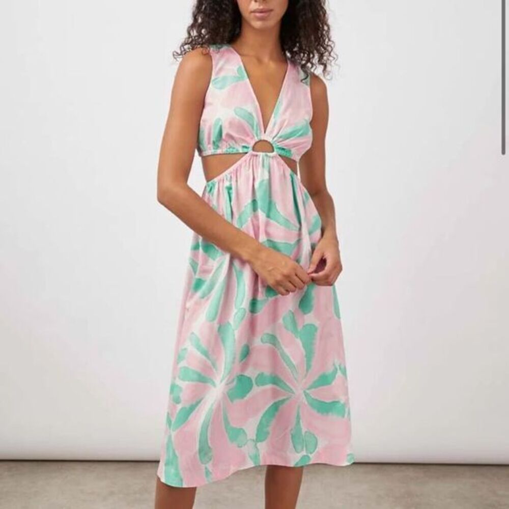 Rails NWT Rizo Cutout Organic Cotton midi Dress Tropical Floral maxi Retro XXL